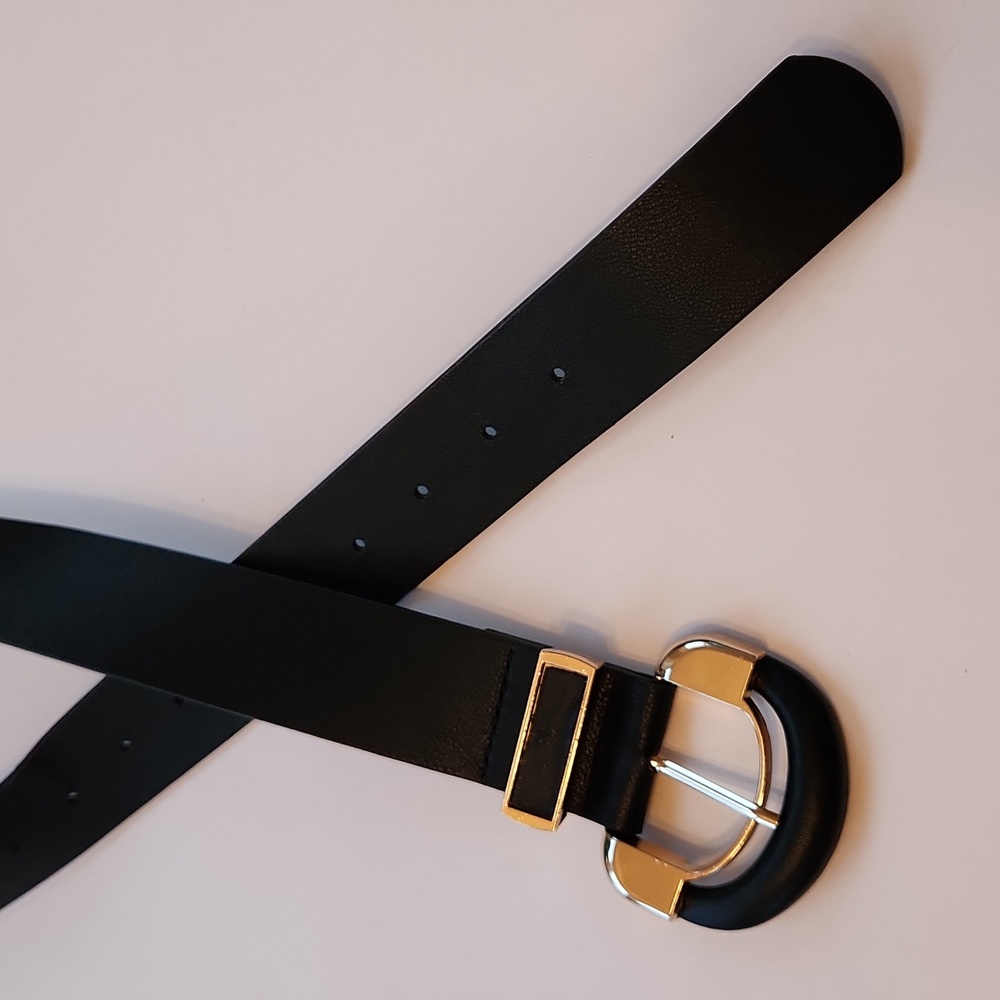 Black and Gold Faux Leather Belt
